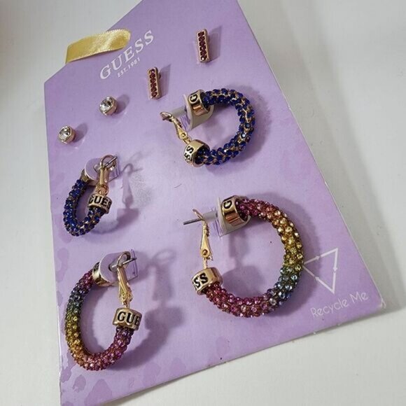 Guess NWT 4 PAIR earrings rainbow hoops - Picture 2 of 4